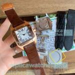 Cheapest Price Replica Cartier Santos White Face Brown Leather Strap Watch